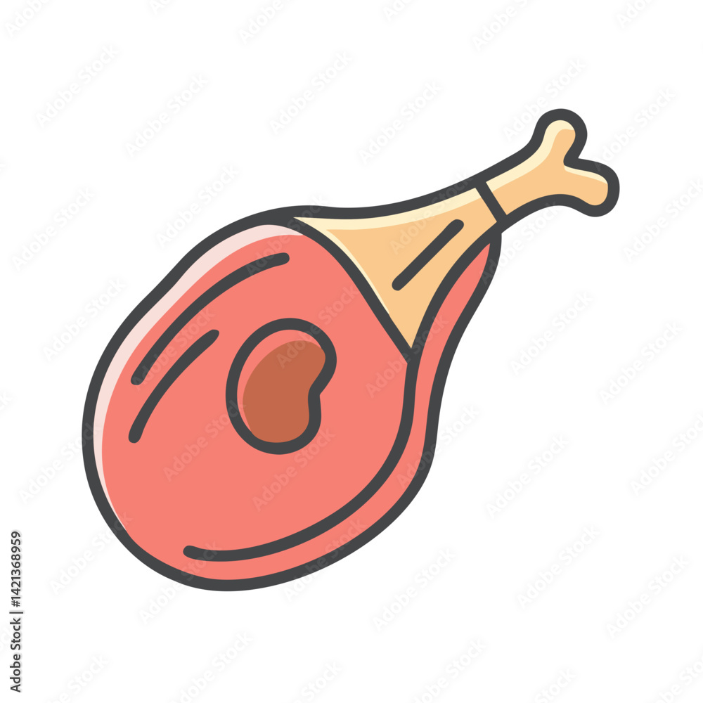 Fototapeta premium Pork Chop Icon Representing Bone-In Meat Cut and Butchered Protein Portion