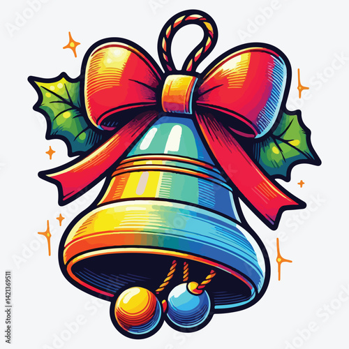 Bell with bow for decorating stock illustration