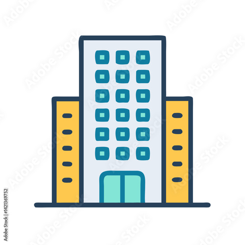 Tall Hotel Building Icon Representing Urban Stay and City Accommodation
