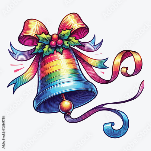 Bell with bow for decorating stock illustration