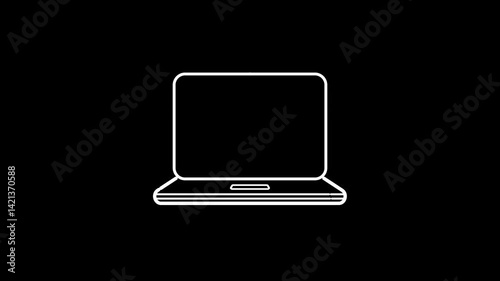White Outline Laptop Screen Icon Animation – Minimal 4K Motion Graphic for Tech, Web and UI Projects.