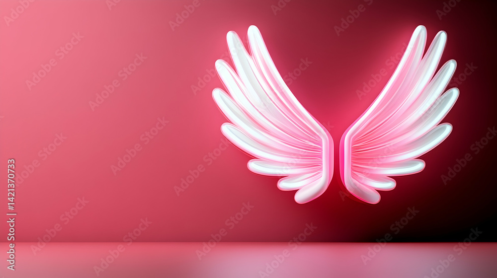 Fototapeta premium Pink Neon Wings on a Wall