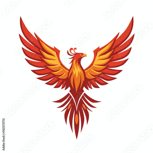 graffiti phoenix bird with fire wings in solid color clean symmetrical street art vector
