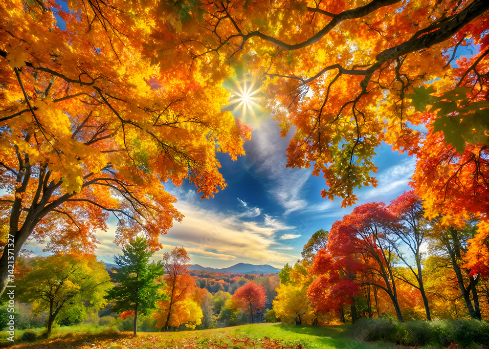 Fototapeta premium Vibrant autumn landscape with colorful trees.