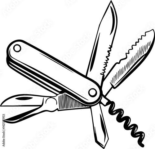 Multi tool with knife, scissors, and corkscrew for versatile use