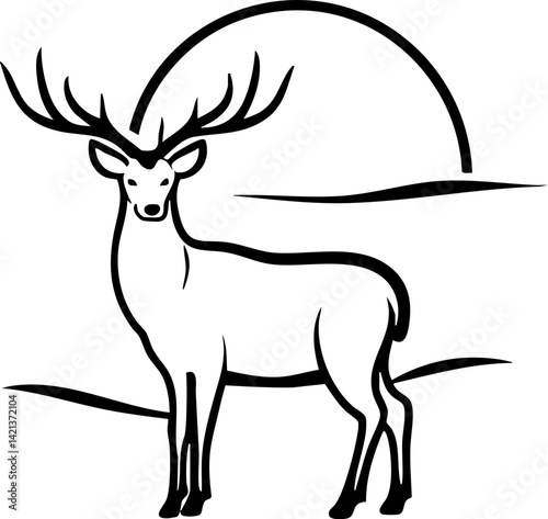 majestic deer stands gracefully against serene landscape with rising sun