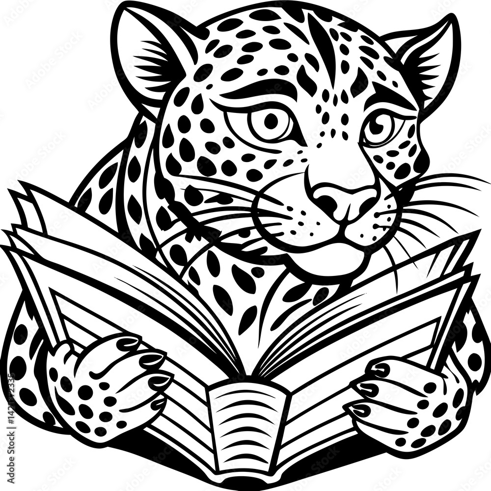 Smart Leopard Reading a Jungle Tale Smart Leopard Reading a Jungle Tale