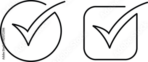 Check Mark Icons continuous line art drawing.