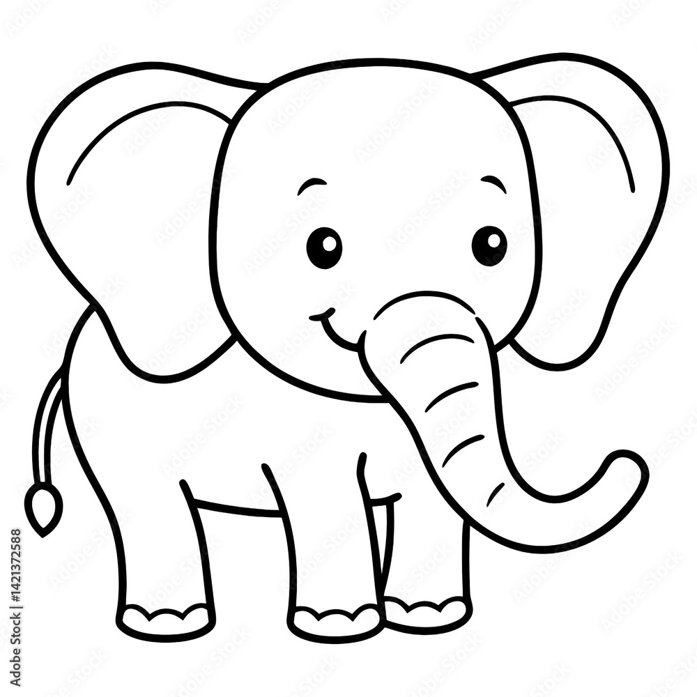Fototapeta premium Cute Elephant Line Drawing Black and White Animal Coloring Page
