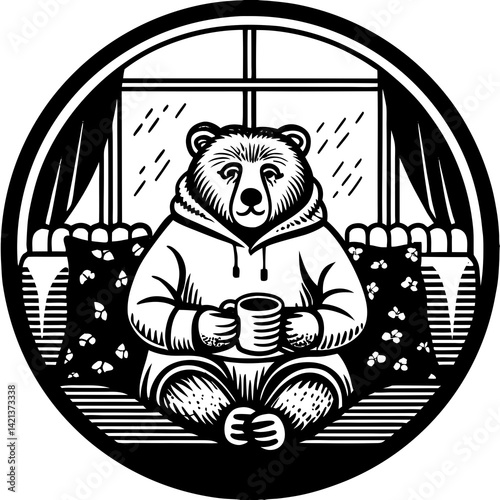 Leisurely Bear Coffee Vector Artwork