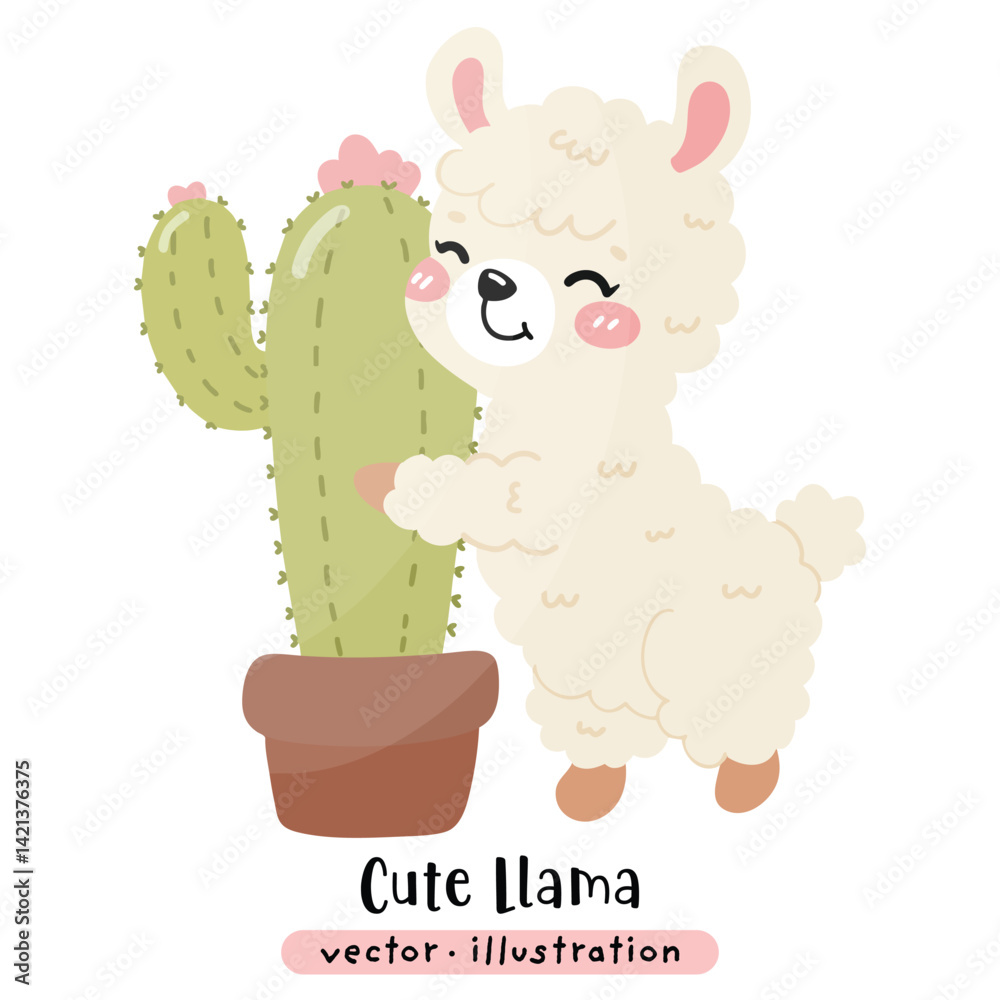 Fototapeta premium Cute Funny Llama, Alpaca Vector Cartoon illustration