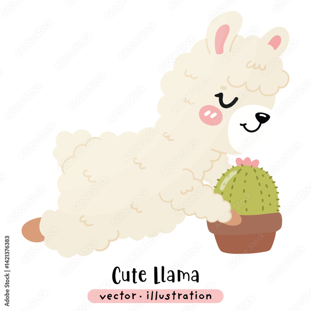Fototapeta premium Cute Funny Llama, Alpaca Vector Cartoon illustration