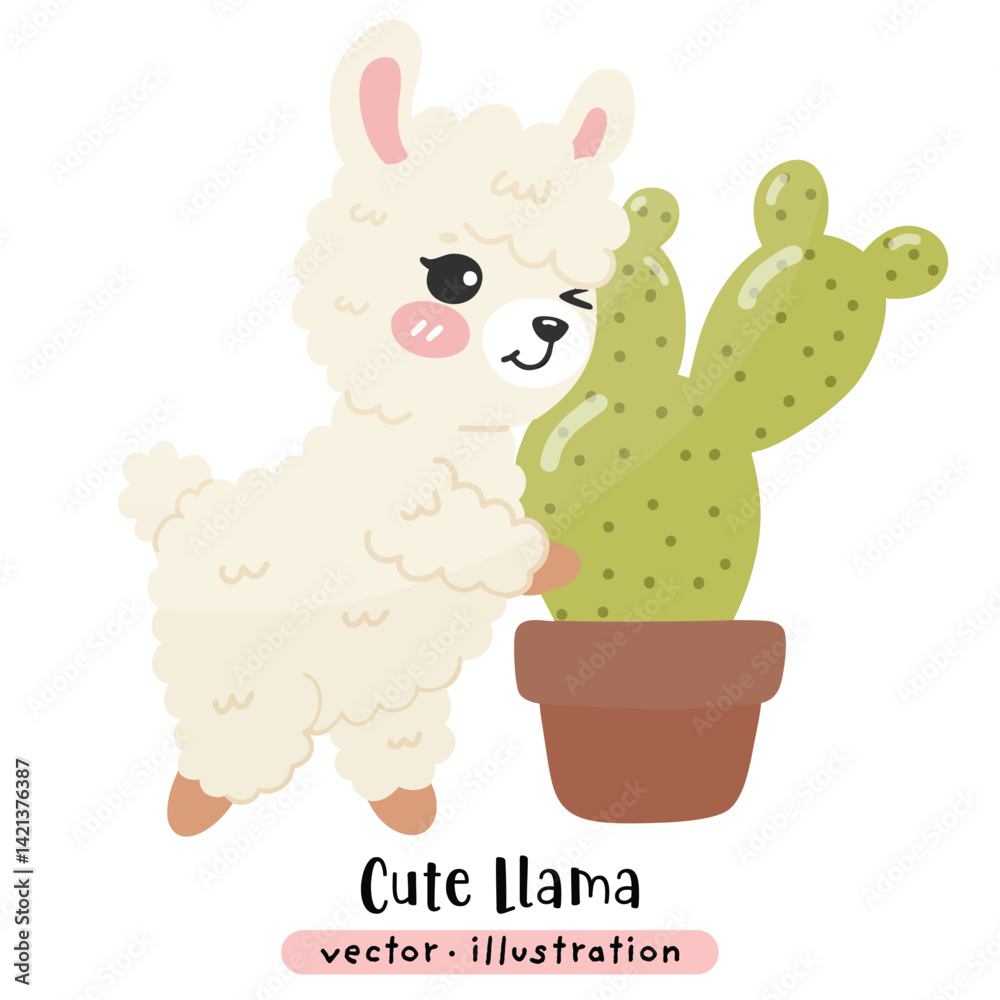 Fototapeta premium Cute Funny Llama, Alpaca Vector Cartoon illustration