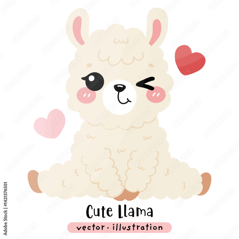 Fototapeta premium Cute Funny Llama, Alpaca Vector Cartoon illustration