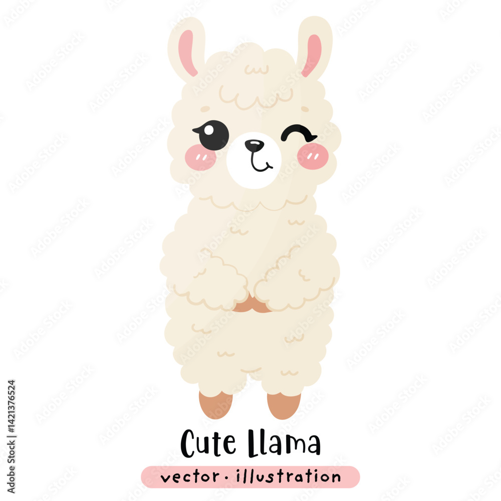 Fototapeta premium Cute Funny Llama, Alpaca Vector Cartoon illustration