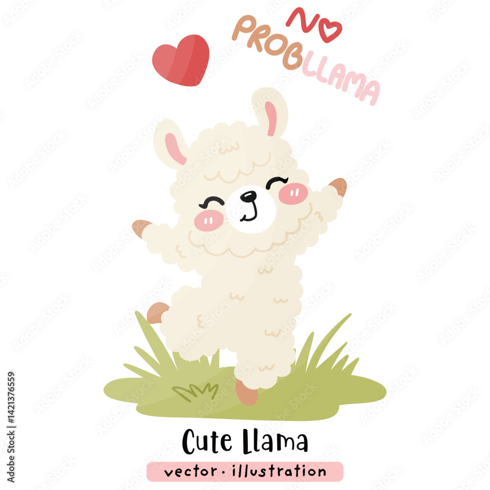 Fototapeta premium Cute Funny Llama, Alpaca Vector Cartoon illustration