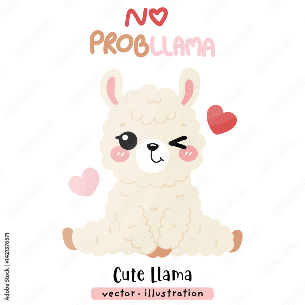 Fototapeta premium Cute Funny Llama, Alpaca Vector Cartoon illustration