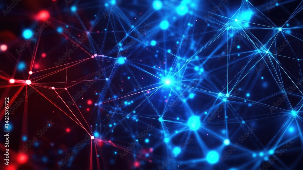 Abstract Network Connection Digital Data Flow Visualization Red and Blue Glowing Nodes Lines Abstract Network Connection Digital Data Flow Visualization Red and Blue Glowing Nodes Lines