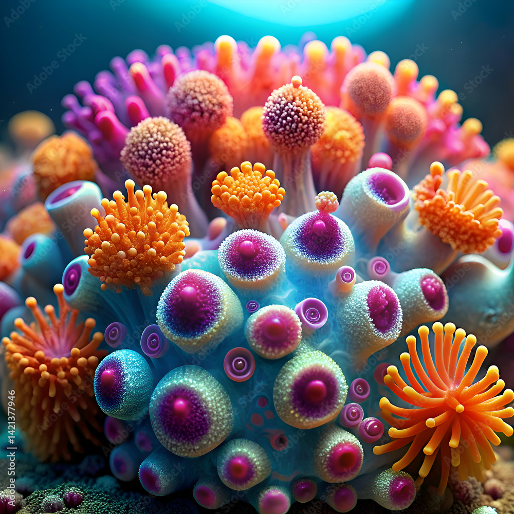 Naklejka premium Vibrant coral cluster close-up.