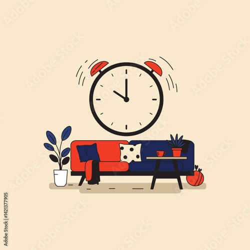 Waking up An alarm clock above a couch