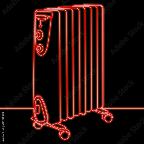 Efficient Indoor Heating Oil-Filled Radiator Heater Providing Cozy Warmth and Energy icon neon glow vector illustration concept