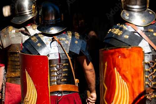 Quadro su tela detail of roman military armor and helmet, roman army reenactment event
