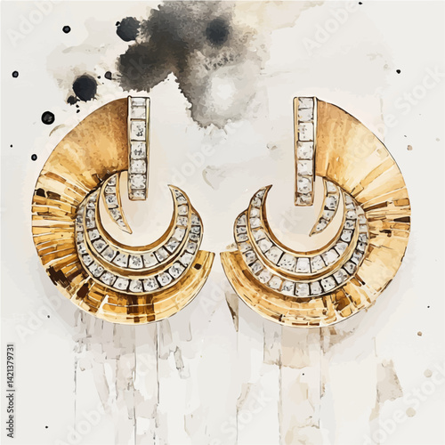  A pair of luxurious Boucheron gold earrings, rendered in soft watercolor tones