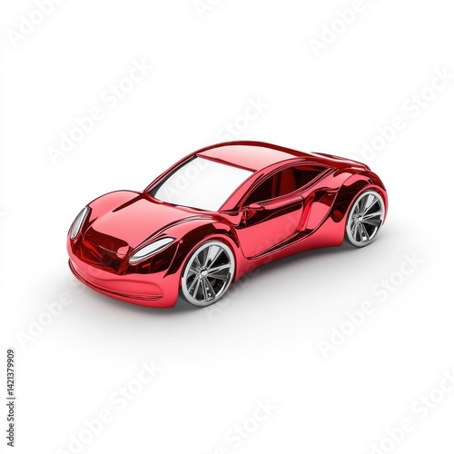 Shiny red sports car model, isolated on white.