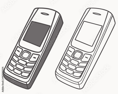 Vintage Cell Phones Outline Drawing Design Element Technology
