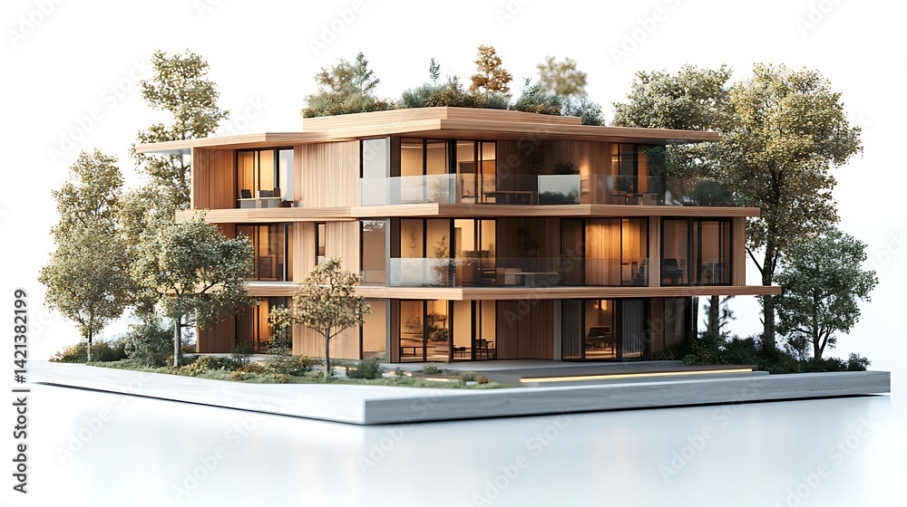 Stylish building with strong wooden identity high resolution image Stylish building with strong wooden identity high resolution image