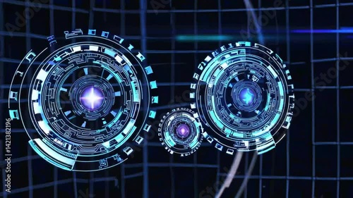 Futuristic Technology Background with Digital Circles and Neon Lines for Science and Innovation Themes
