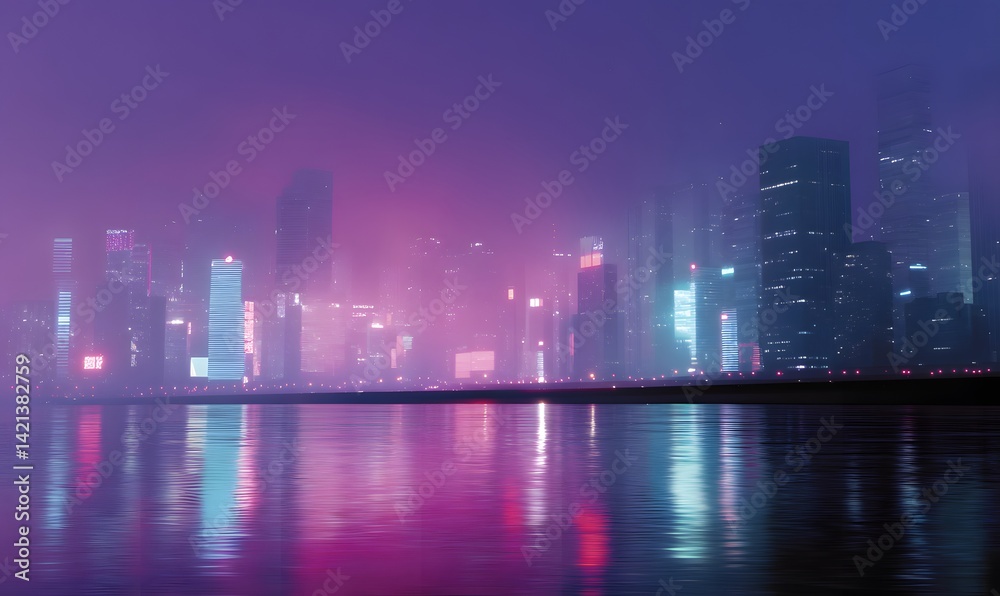 Fototapeta premium futuristic Korean cityscape at night with glowing holographic floating, Generative AI