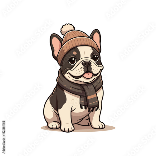 Cute french bull Dog Eating Bone Cartoon Vector Icon Illustration. Animal Nature Icon Concept icon