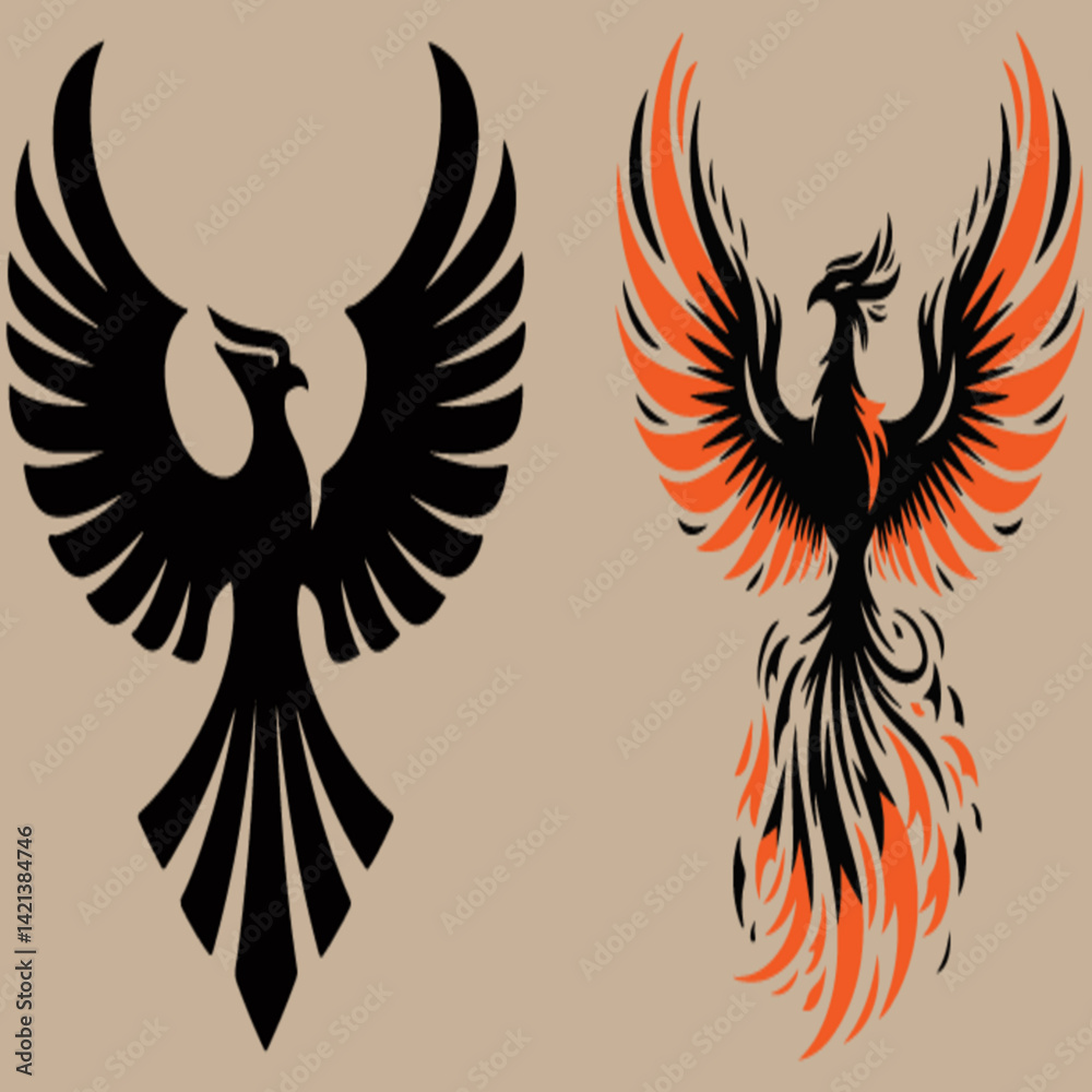Fototapeta premium Silhouette illustration of the mythical phoenix bird with outstretched wings