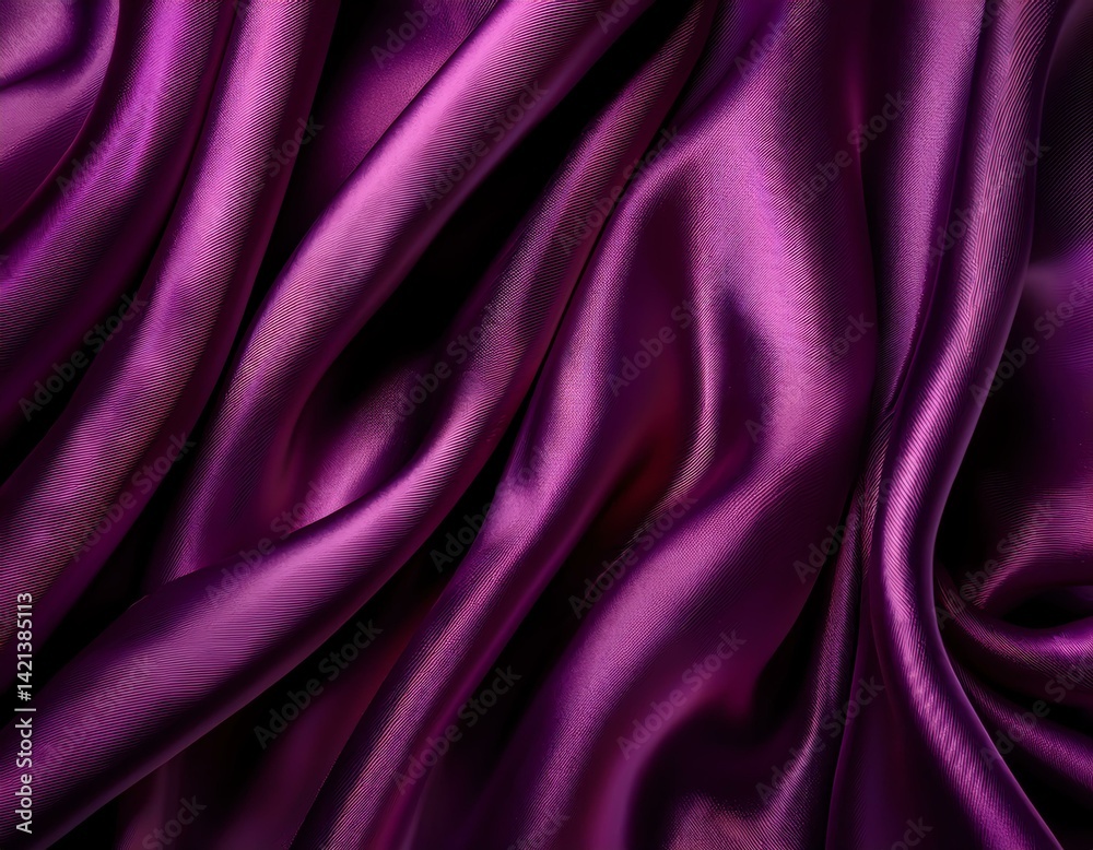 Fototapeta premium Luxurious purple silk fabric flowing gracefully in soft folds and textures.