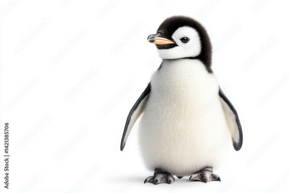 Naklejka premium Adorable baby penguin standing on a white background.