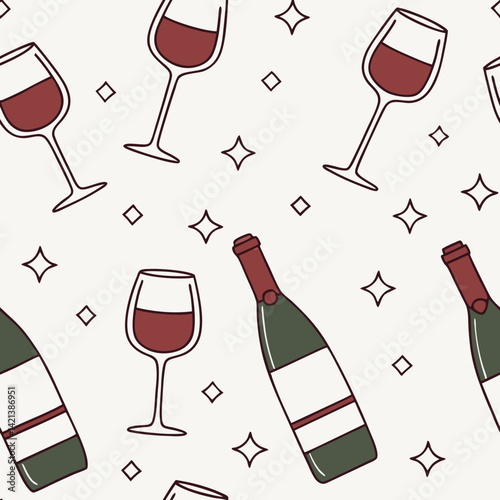 Seamless vector pattern of wine glasses and bottles  