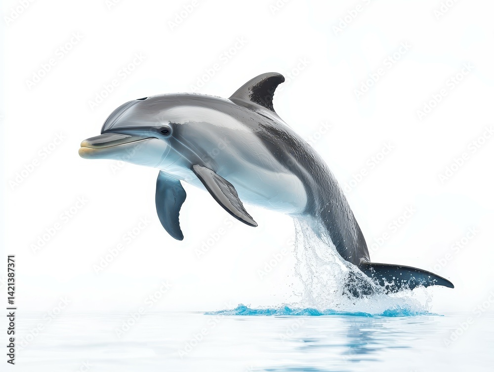 A playful dolphin leaps gracefully above the water's surface, creating splashes. A playful dolphin leaps gracefully above the water's surface, creating splashes.