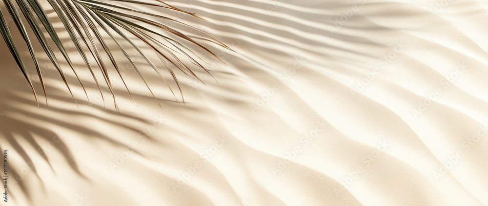 Obraz premium Beige Fabric Drape with Palm Leaf Shadow