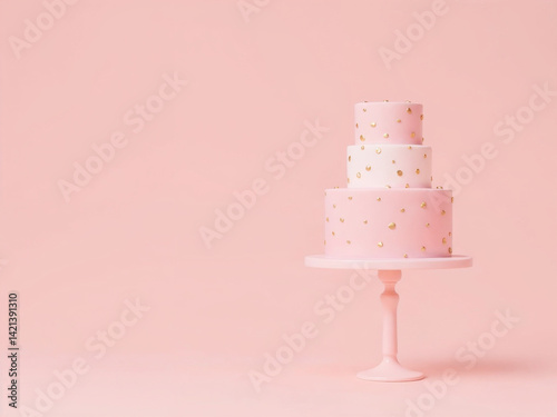 Pastel Pink and Gold Polka Dot Tiered Cake on Minimalist Background