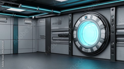 Futuristic vault opening sci-fi setting digital treasure revealed high-tech environment inside view