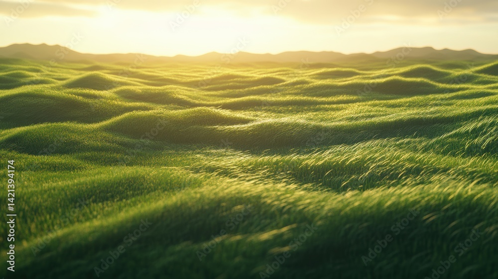 Obraz premium Serene Sunset Over Rolling Green Hills: A Breathtaking Landscape Photography