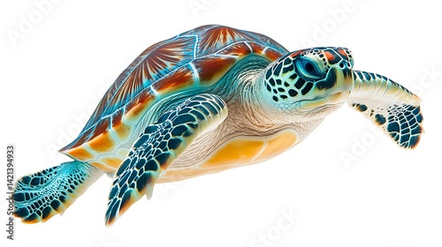 Hawksbill Sea Turtle Swimming.