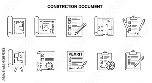 Construction Documents and Blueprints Icon Set