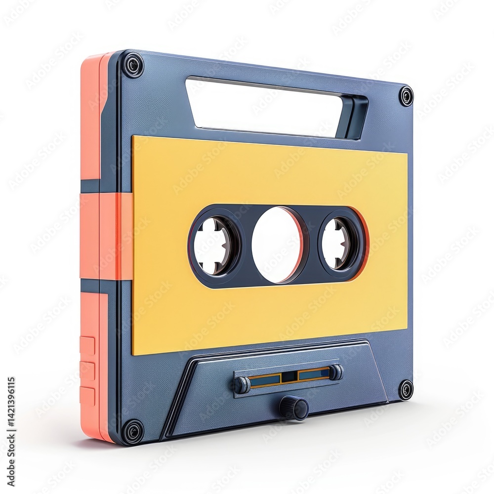 Naklejka premium Retro cassette tape, vibrant colors, and classic design.