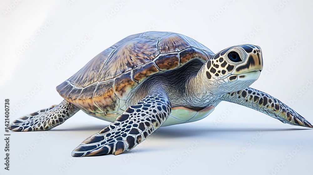 Obraz premium Sea Turtle Walking with White Background.