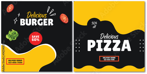Eye-Catching Food Delivery Advertisements Featuring Burger and Pizza Options