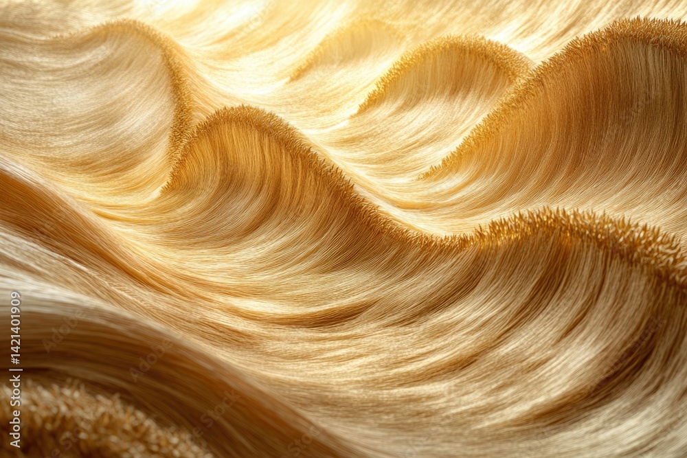 Abstract image of golden waves, resembling flowing hair or sand dunes, lit by warm sunlight. Abstract image of golden waves, resembling flowing hair or sand dunes, lit by warm sunlight.