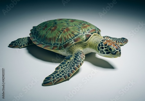 Sea Turtle Posing on White Background with Dramatic Lighting
