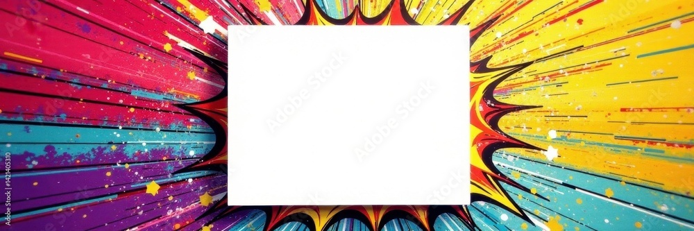 Obraz premium Clean white square frame on vibrant comic book backdrop, splat, art, element